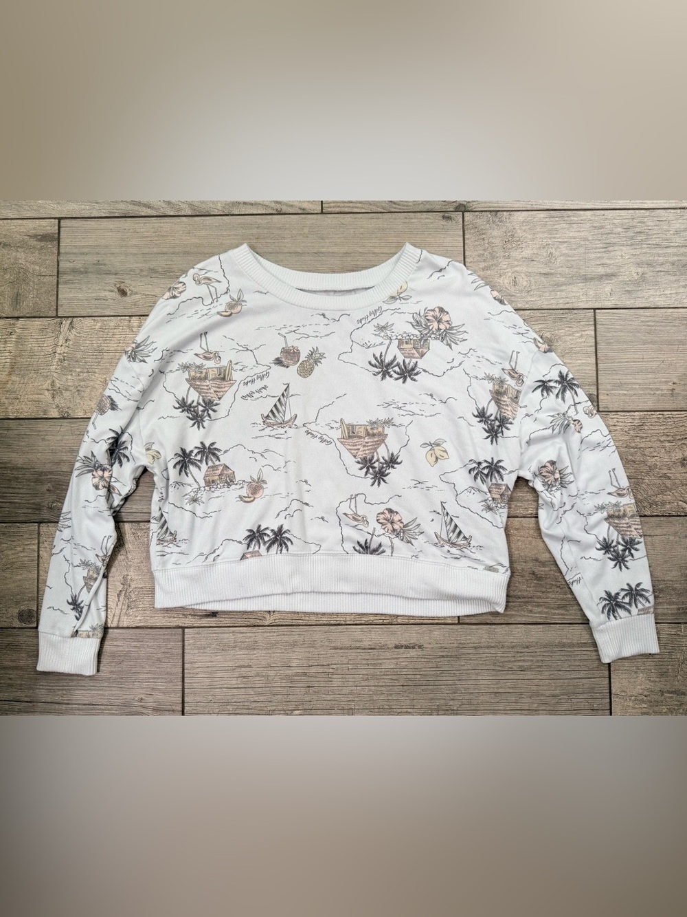 Gilly Hicks Extra Soft White Crop Sweater with Tropical Print